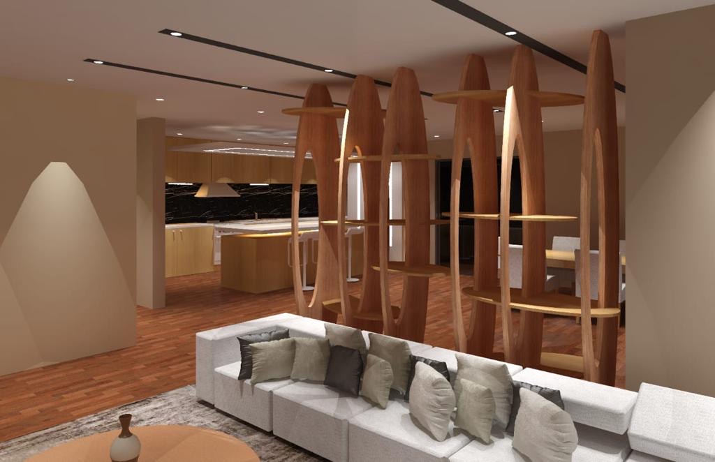 T3 apartment master suite living and social area